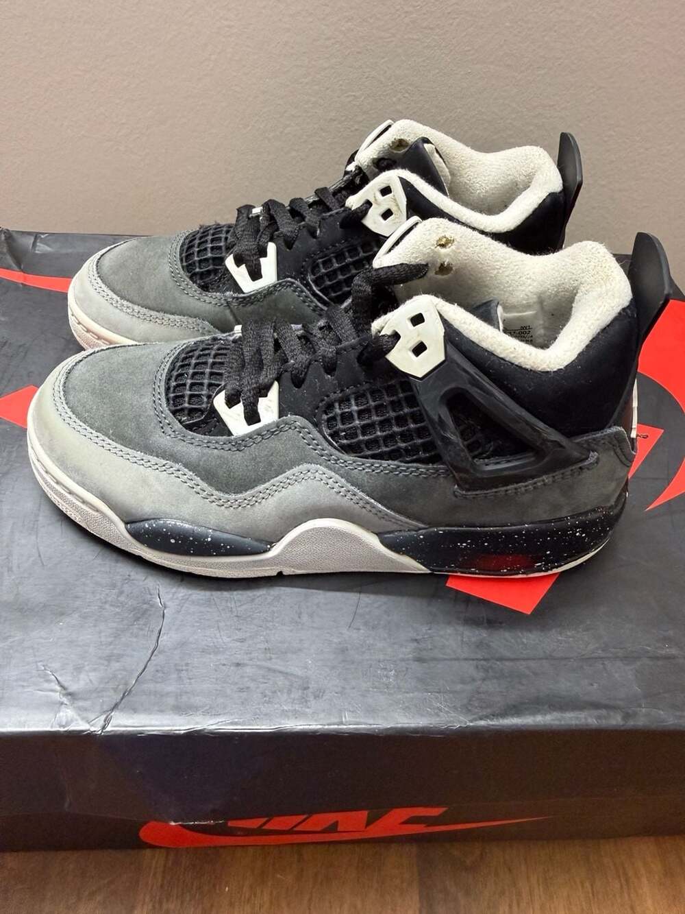 Jordan 4 Fear Size 12 toddler Black Grey Suede Sneakers